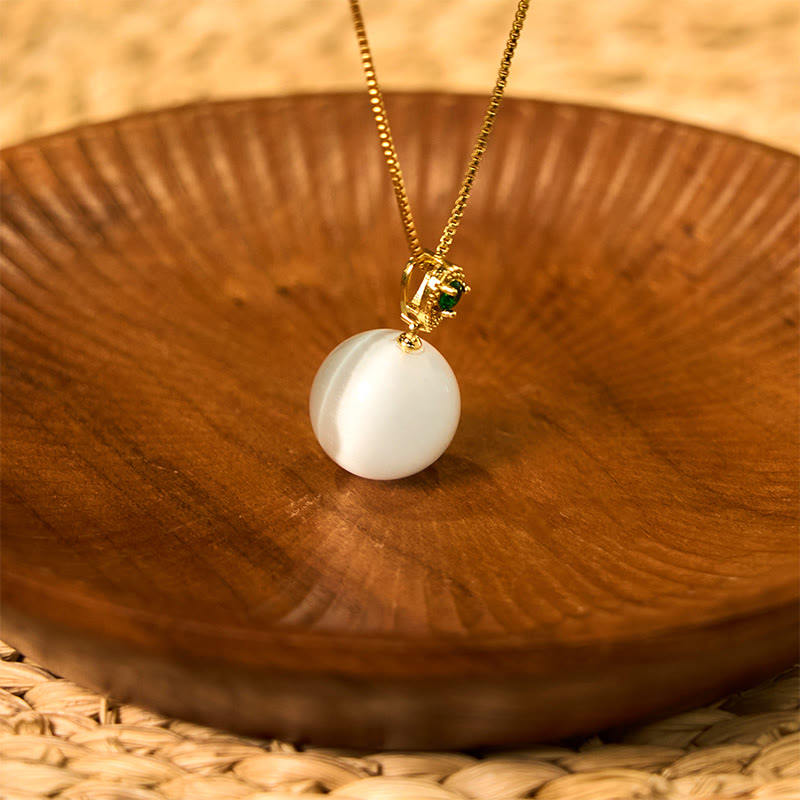 Buddha Stones Cat's Eye Round Ball Confidence Necklace Pendant - White Cat's Eye - image 20