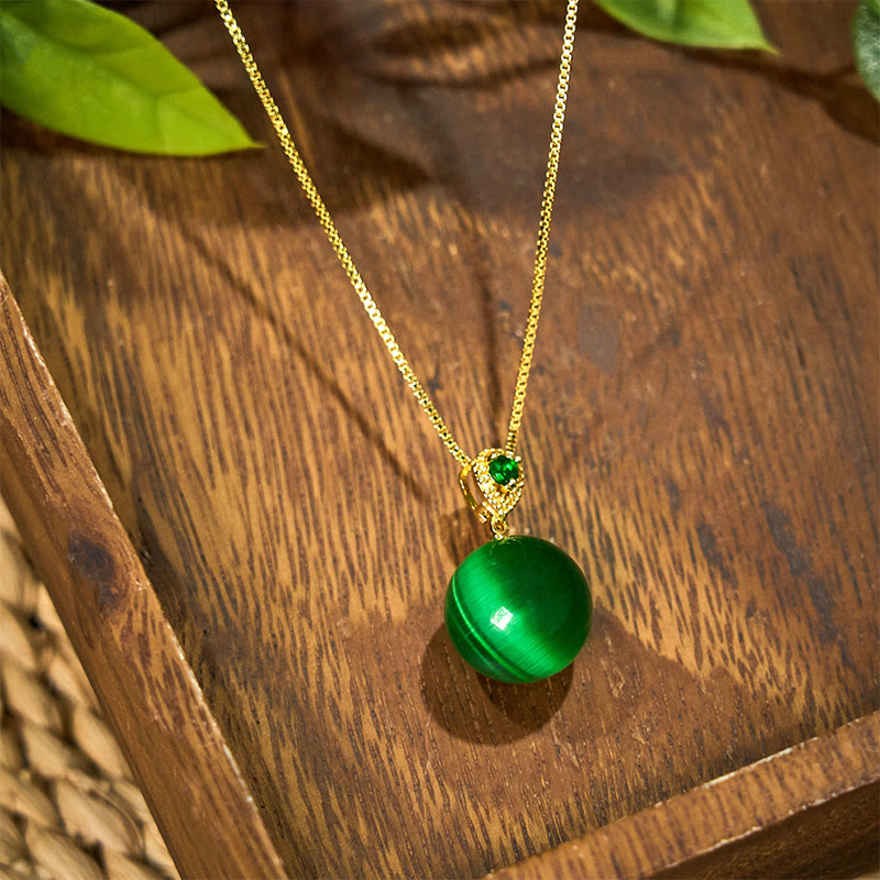 Buddha Stones Cat's Eye Round Ball Confidence Necklace Pendant - image 14