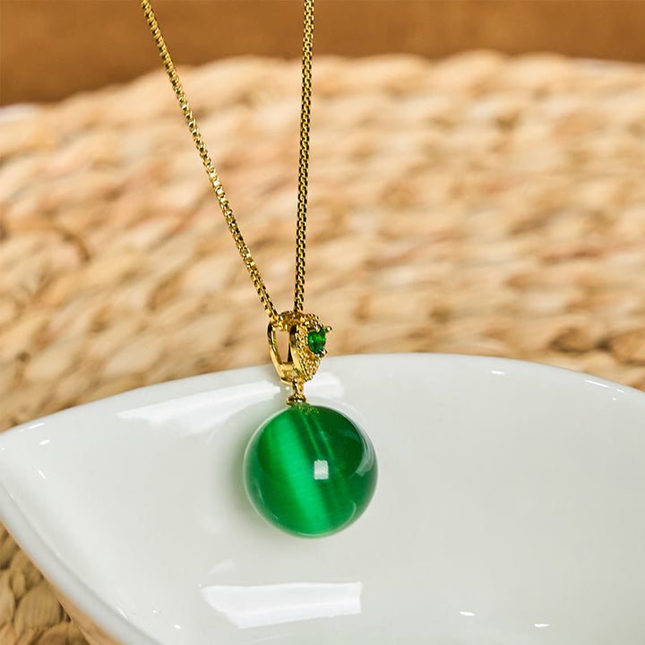 Buddha Stones Cat's Eye Round Ball Confidence Necklace Pendant - image 15
