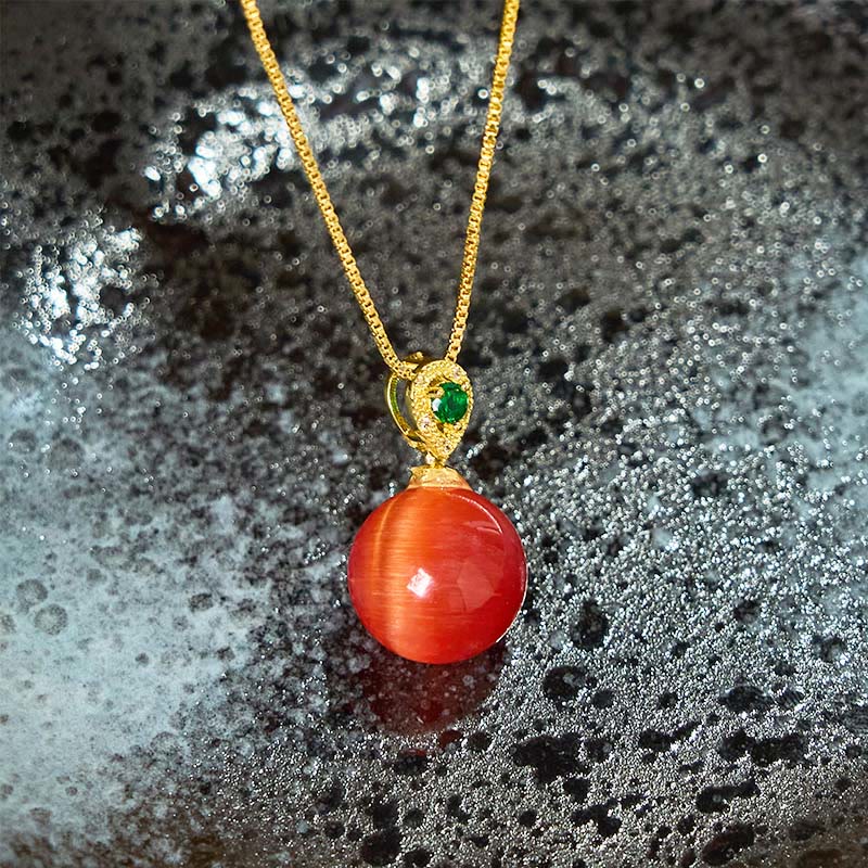 Buddha Stones Cat's Eye Round Ball Confidence Necklace Pendant - image 9