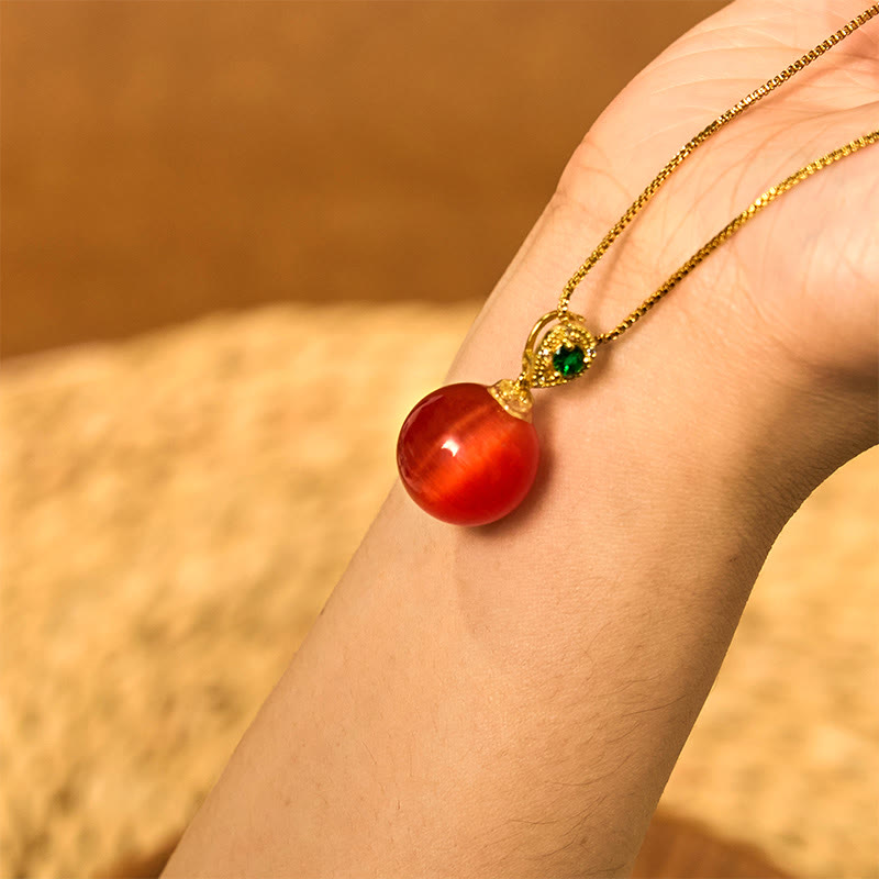 Buddha Stones Cat's Eye Round Ball Confidence Necklace Pendant - image 11