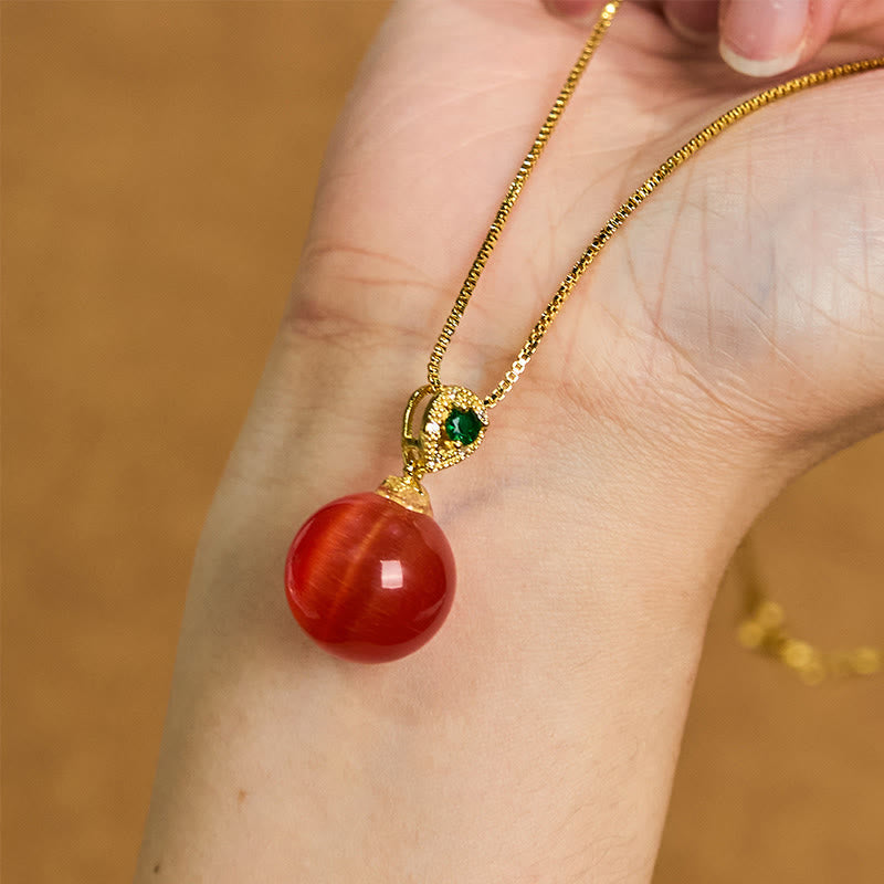 Buddha Stones Cat's Eye Round Ball Confidence Necklace Pendant - image 10