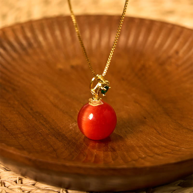 Buddha Stones Cat's Eye Round Ball Confidence Necklace Pendant - Red Cat's Eye - image 6