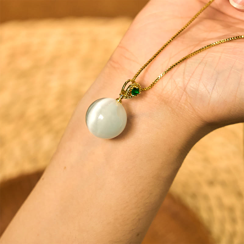 Buddha Stones Cat's Eye Round Ball Confidence Necklace Pendant - image 25