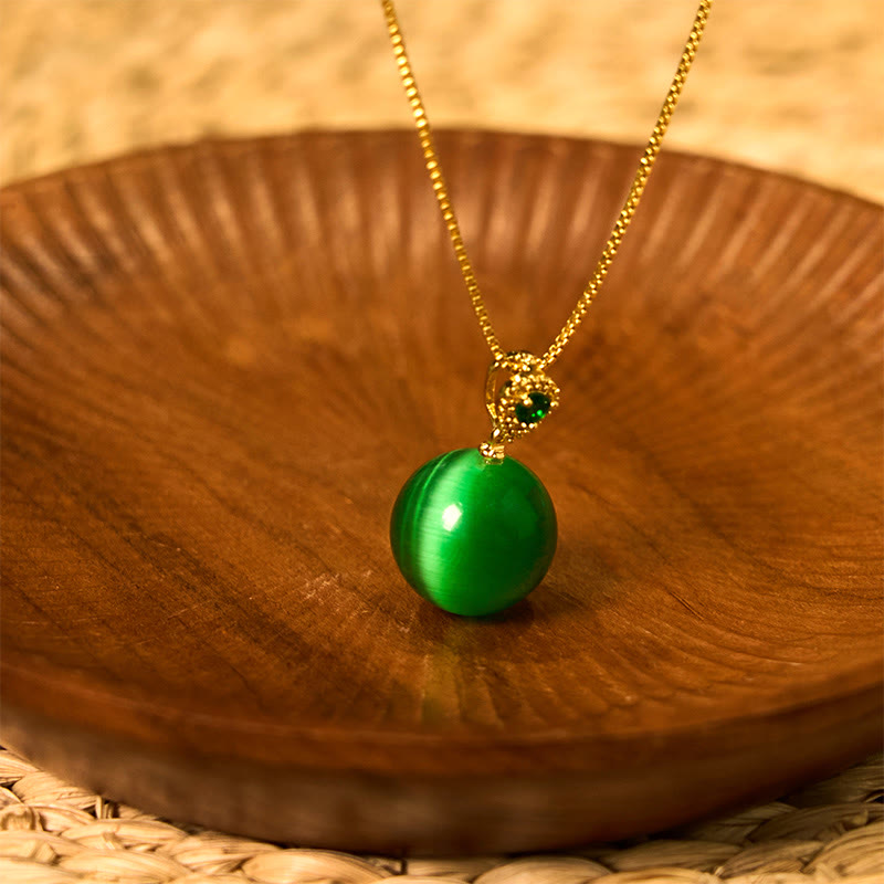 Buddha Stones Cat's Eye Round Ball Confidence Necklace Pendant - Green Cat's Eye - image 13