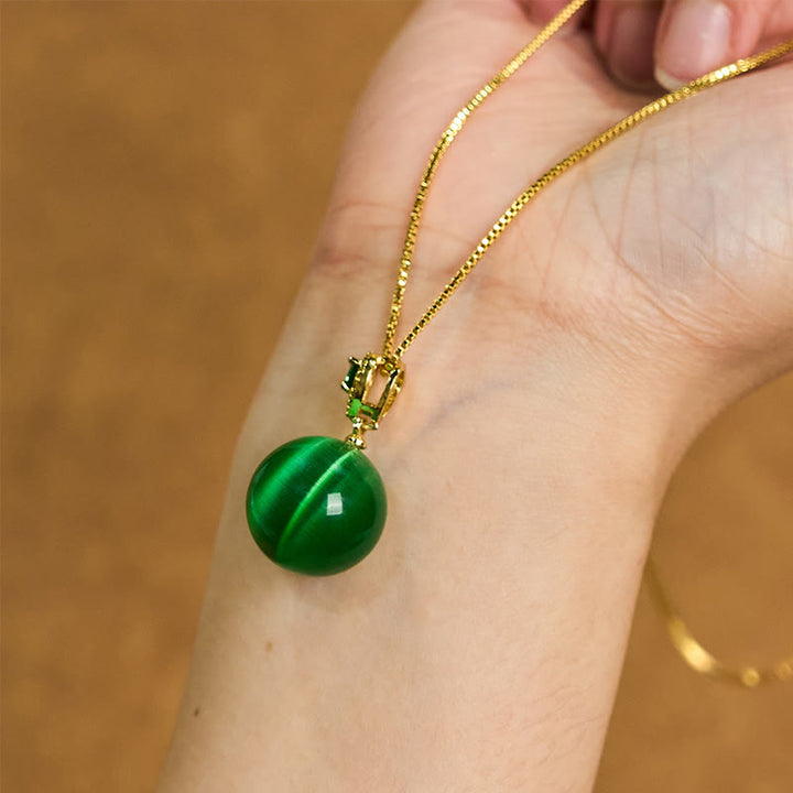 Buddha Stones Cat's Eye Round Ball Confidence Necklace Pendant - image 18
