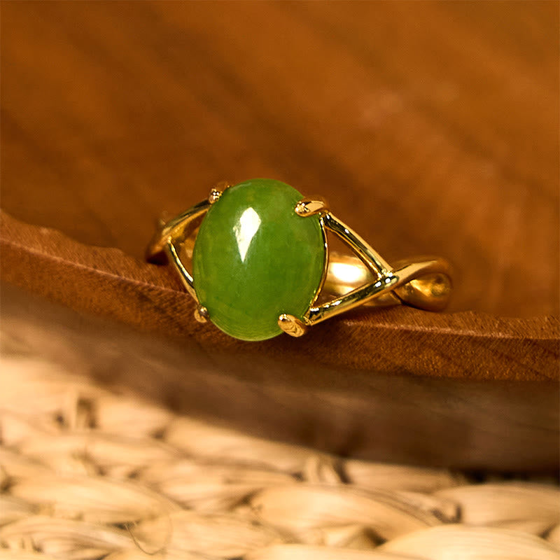 Buddha Stones Natural Jade Alloy Adjustable Buckle Abundance Ring - Golden - image 0