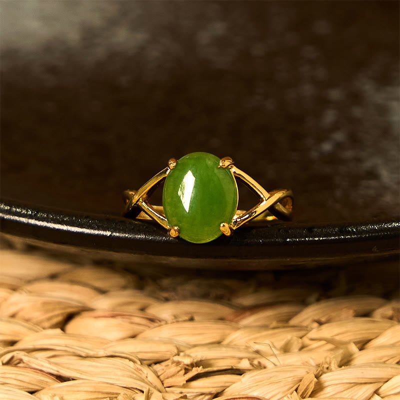 Buddha Stones Natural Jade Alloy Adjustable Buckle Abundance Ring - image 2