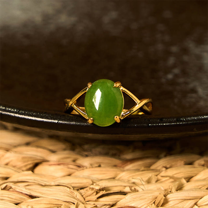 Buddha Stones Natural Jade Alloy Adjustable Buckle Abundance Ring - image 2