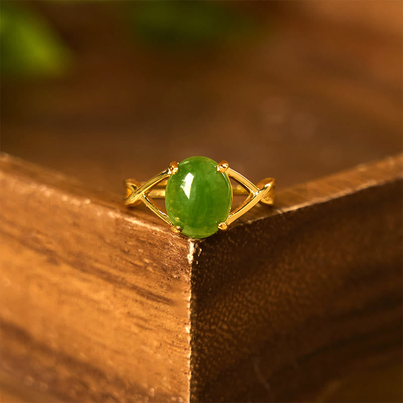 Buddha Stones Natural Jade Alloy Adjustable Buckle Abundance Ring - image 1