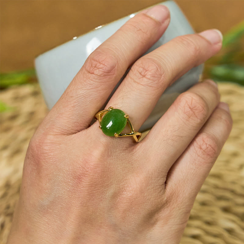 Buddha Stones Natural Jade Alloy Adjustable Buckle Abundance Ring - image 3