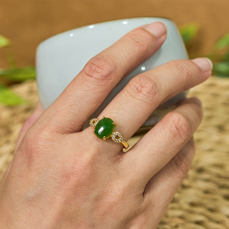 Buddha Stones Natural Jade Adjustable Buckle Prosperity Ring - image 3