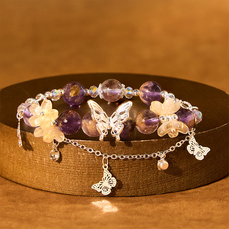 Buddha Stones Natural Purple Phantom Butterfly Flowers Wisdom Bracelet - Purple Phantom(Wrist Circumference: 15-17cm) - image 0
