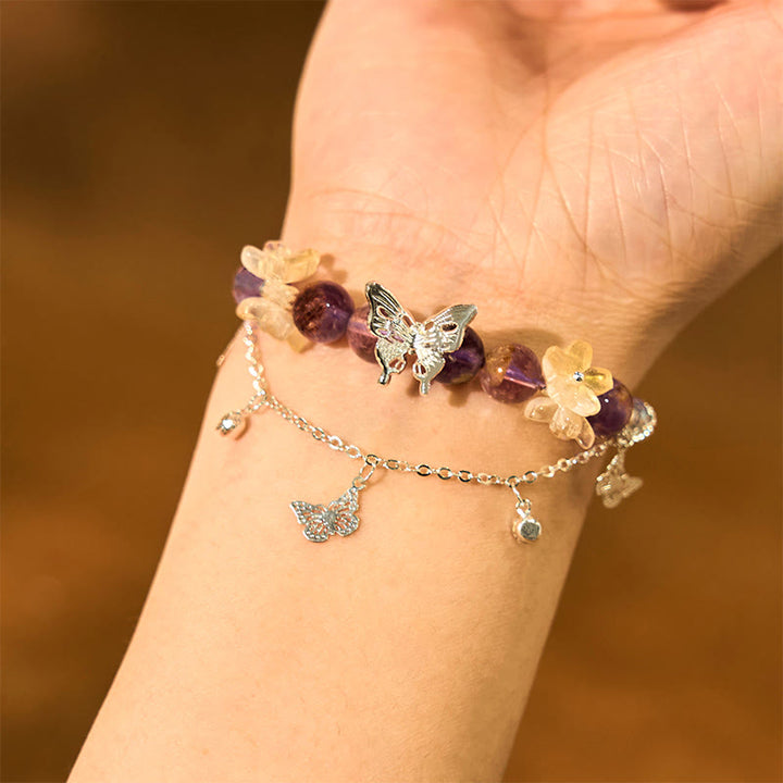 Buddha Stones Natural Purple Phantom Butterfly Flowers Wisdom Bracelet - image 4
