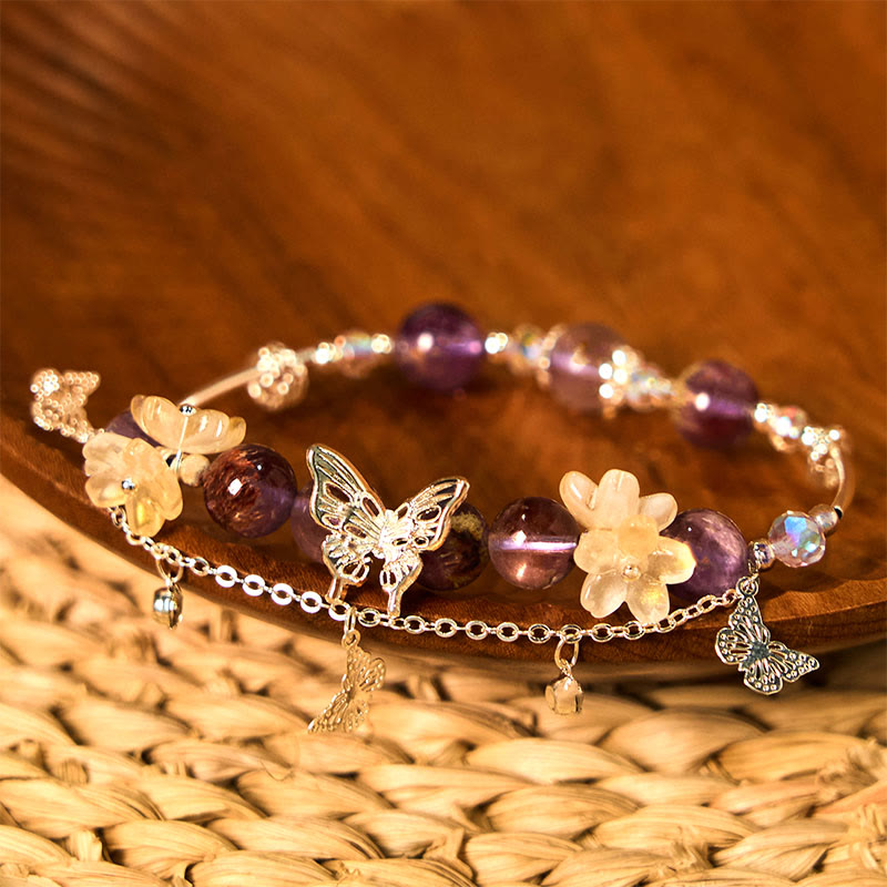 Buddha Stones Natural Purple Phantom Butterfly Flowers Wisdom Bracelet - image 1