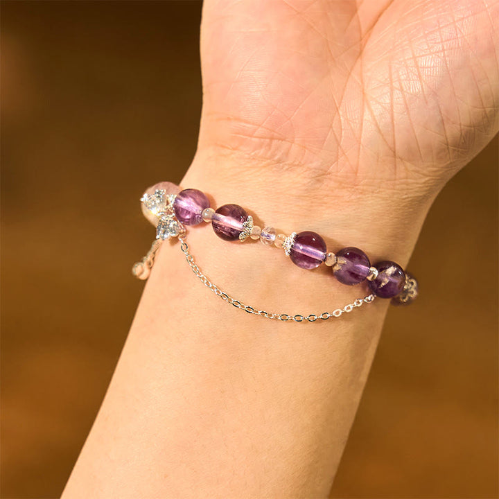 Buddha Stones Natural Purple Phantom Butterfly Flowers Wisdom Bracelet - image 5