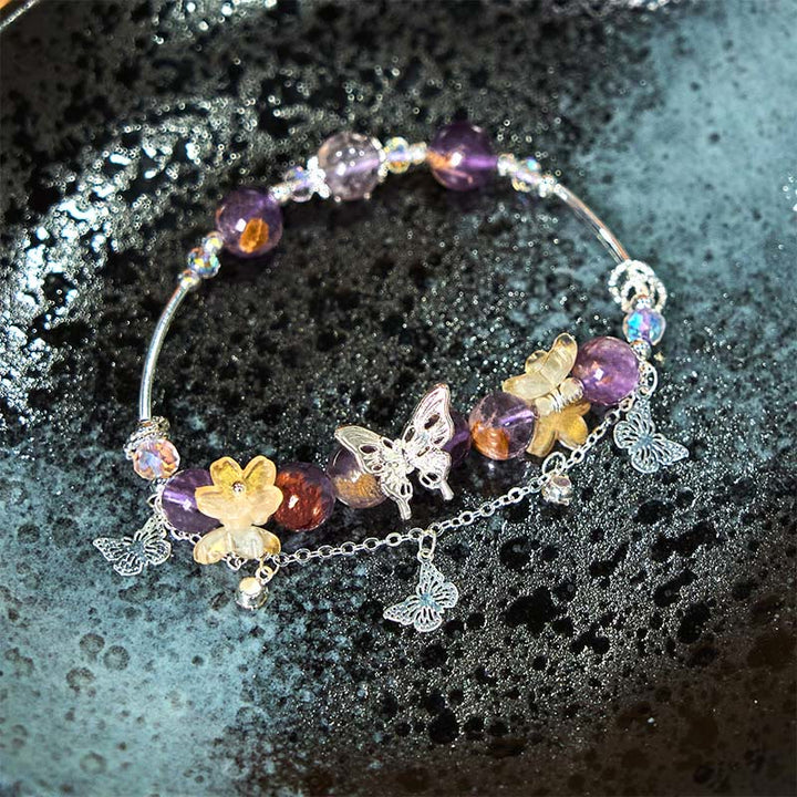 Buddha Stones Natural Purple Phantom Butterfly Flowers Wisdom Bracelet - image 3