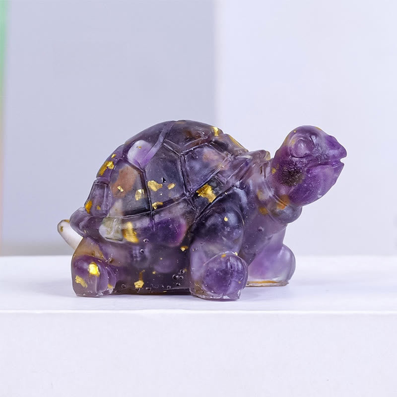 Buddha Stones Natural Crystal Gravel Drip Resin Small Turtle Decoration Statue - Amethyst(27*50mm) - image 1