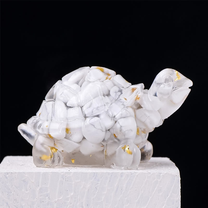 Buddha Stones Natural Crystal Gravel Drip Resin Small Turtle Decoration Statue - White Turquoise - image 14
