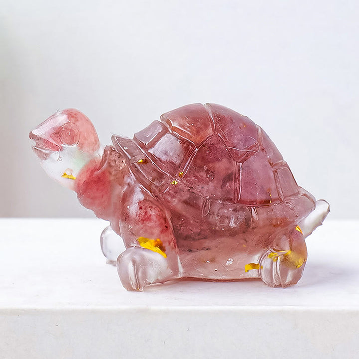 Buddha Stones Natural Crystal Gravel Drip Resin Small Turtle Decoration Statue - Strawberry Quartz - image 20