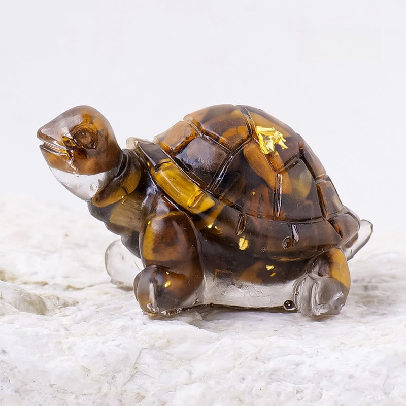 Buddha Stones Natural Crystal Gravel Drip Resin Small Turtle Decoration Statue - Tiger Eye(27*50mm) - image 16