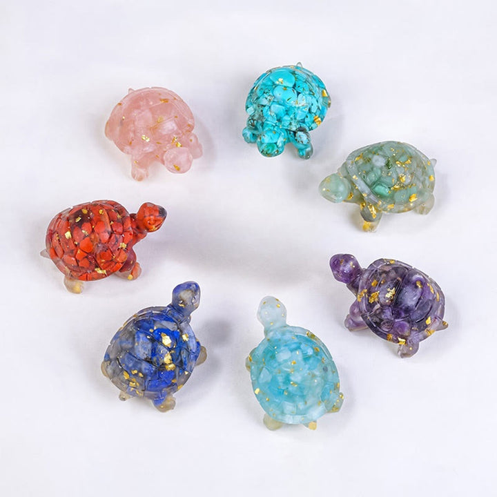 Buddha Stones Natural Crystal Gravel Drip Resin Small Turtle Decoration Statue - image 0