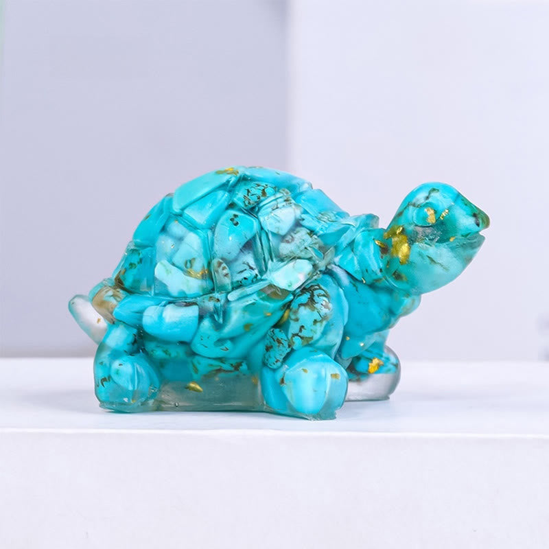 Buddha Stones Natural Crystal Gravel Drip Resin Small Turtle Decoration Statue - Turquoise(27*50mm) - image 12