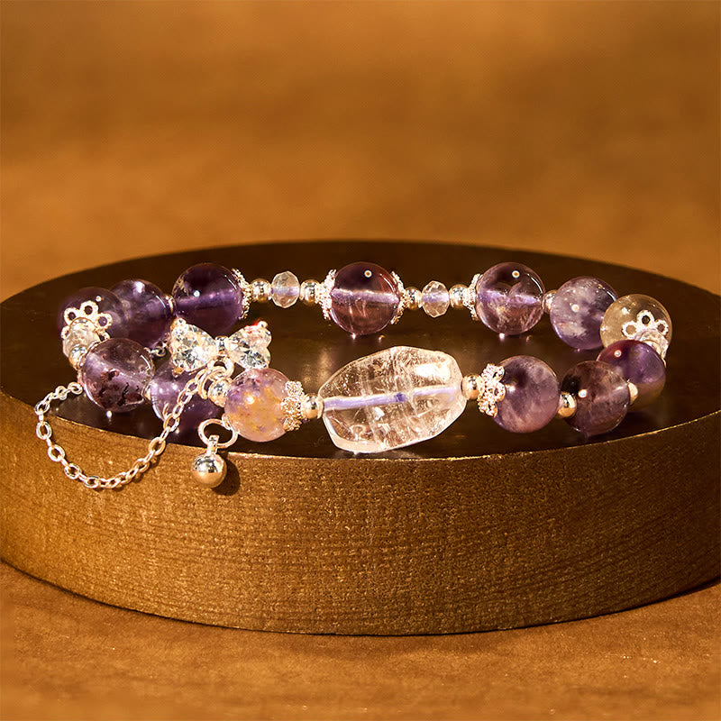 Buddha Stones Natural Purple Phantom Bow Wisdom Bracelet - Purple Phantom(Wrist Circumference: 15-17cm) - image 0