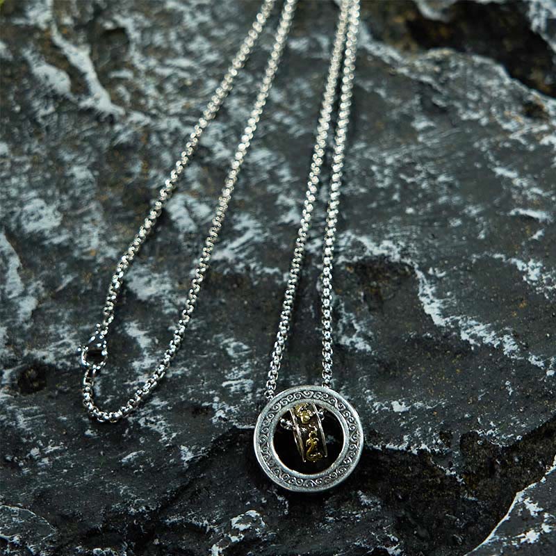Buddha Stones Double Ring PiXiu Peace Buckle Wealth Rotatable Necklace Pendant - image 4