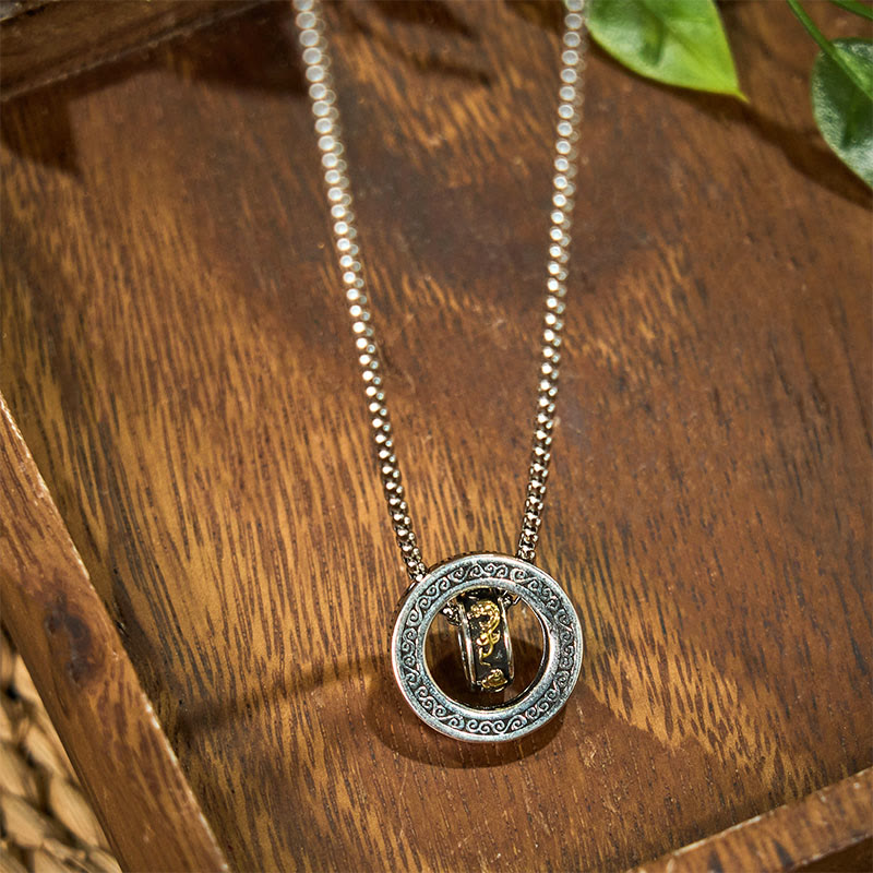 Buddha Stones Double Ring PiXiu Peace Buckle Wealth Rotatable Necklace Pendant - image 3
