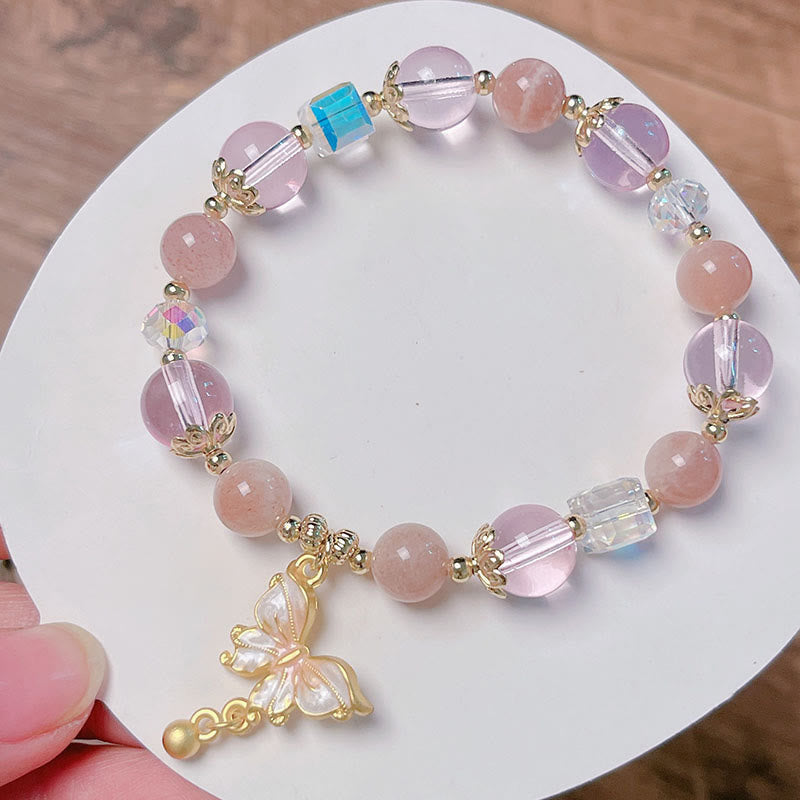 Buddha Stones Natural Amethyst Sun Stone Butterfly Peace Bracelet - image 20