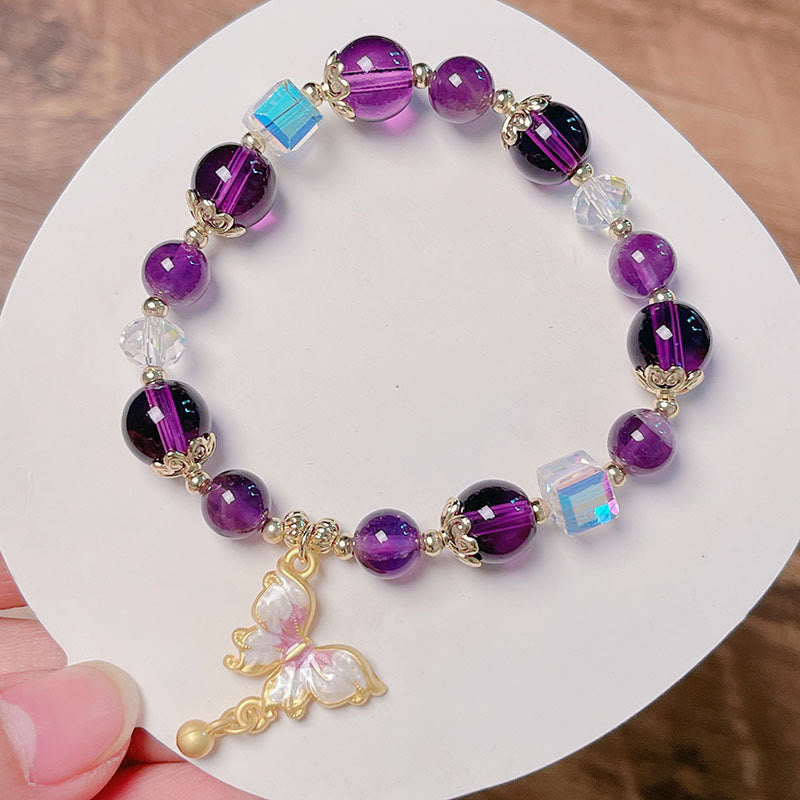 Buddha Stones Natural Amethyst Sun Stone Butterfly Peace Bracelet - image 7