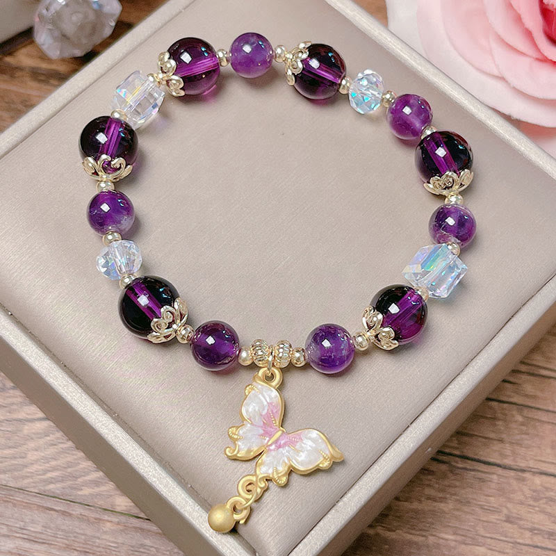 Buddha Stones Natural Amethyst Sun Stone Butterfly Peace Bracelet - image 4