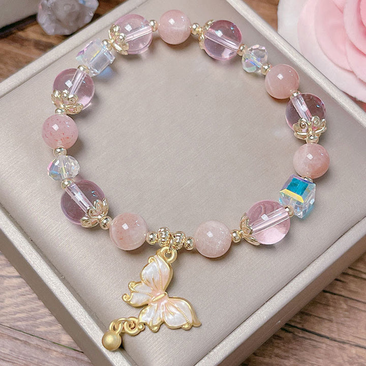 Buddha Stones Natural Amethyst Sun Stone Butterfly Peace Bracelet - image 19