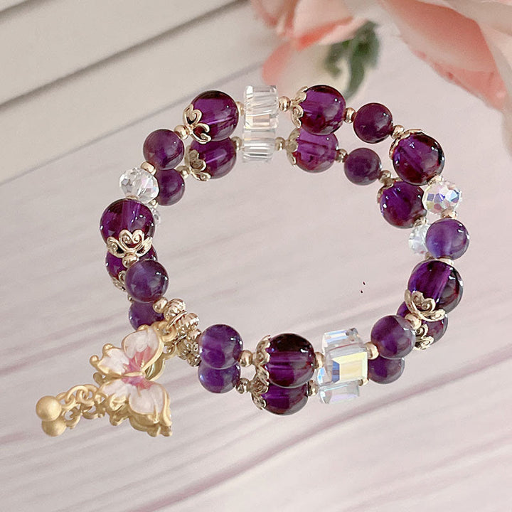 Buddha Stones Natural Amethyst Sun Stone Butterfly Peace Bracelet - image 10