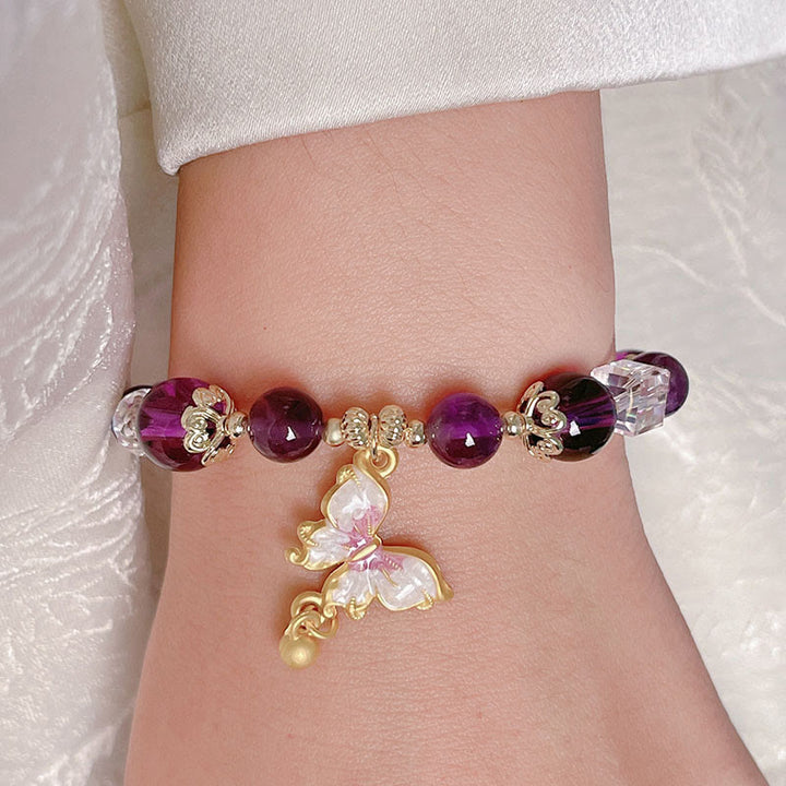 Buddha Stones Natural Amethyst Sun Stone Butterfly Peace Bracelet - image 9