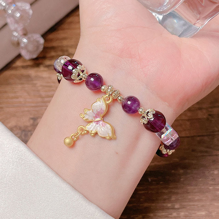Buddha Stones Natural Amethyst Sun Stone Butterfly Peace Bracelet - image 11