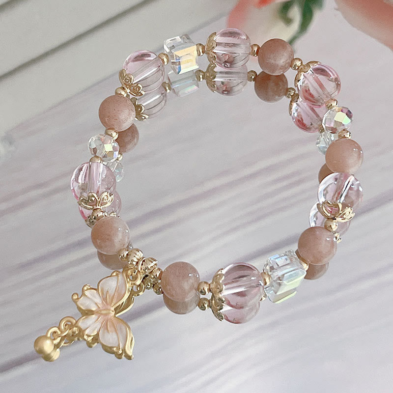 Buddha Stones Natural Amethyst Sun Stone Butterfly Peace Bracelet - image 18