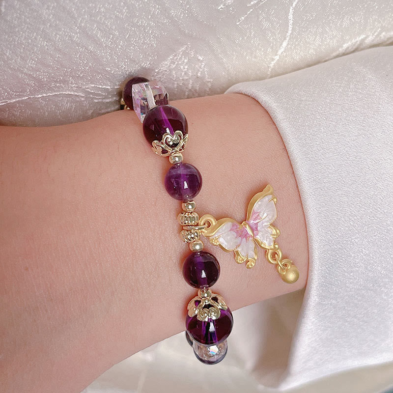 Buddha Stones Natural Amethyst Sun Stone Butterfly Peace Bracelet - image 8