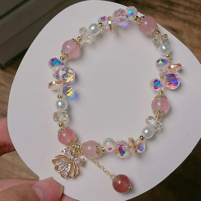 Buddha Stones Natural Strawberry Quartz Pearl Shell Positive Bracelet - image 7
