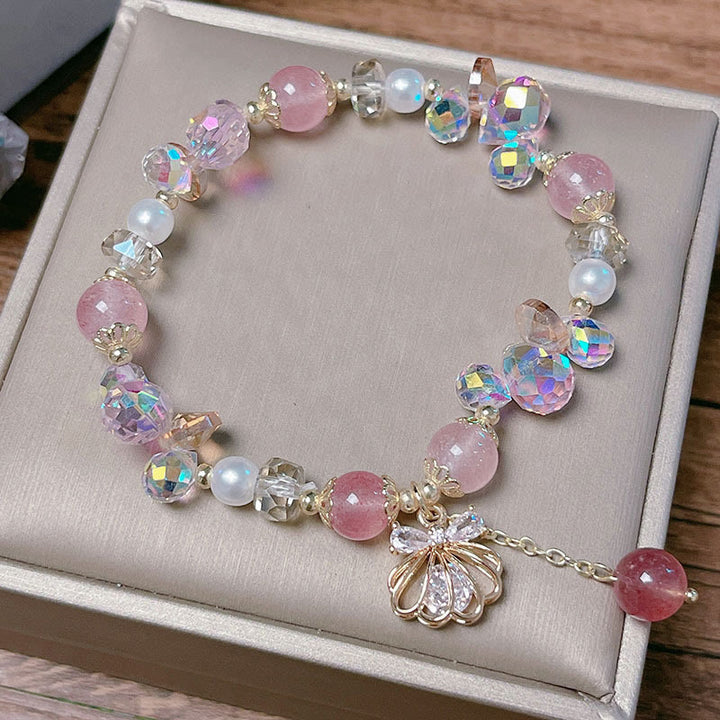 Buddha Stones Natural Strawberry Quartz Pearl Shell Positive Bracelet - image 6