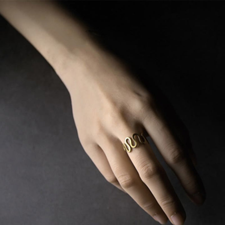 Buddha Stones Simple Curved Brass Design Copper Luck Wealth Adjustable Ring - image 7