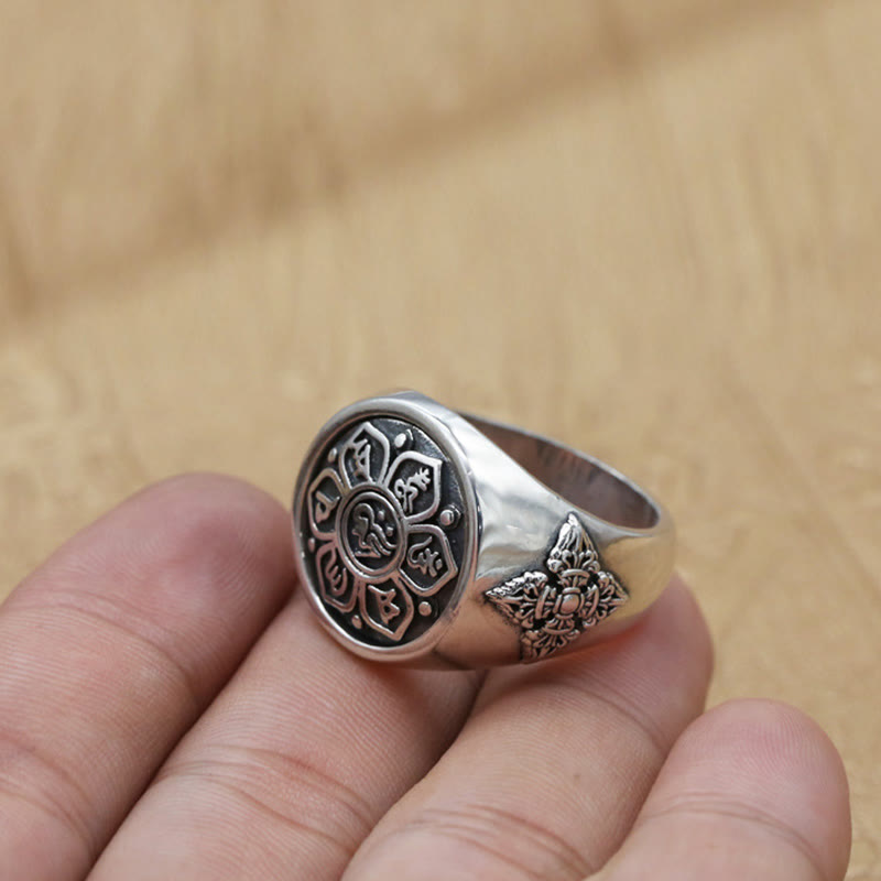 Buddha Stones Tibetan Om Mani Padme Hum Vajra Pattern Copper Focus Rotatable Ring - image 2