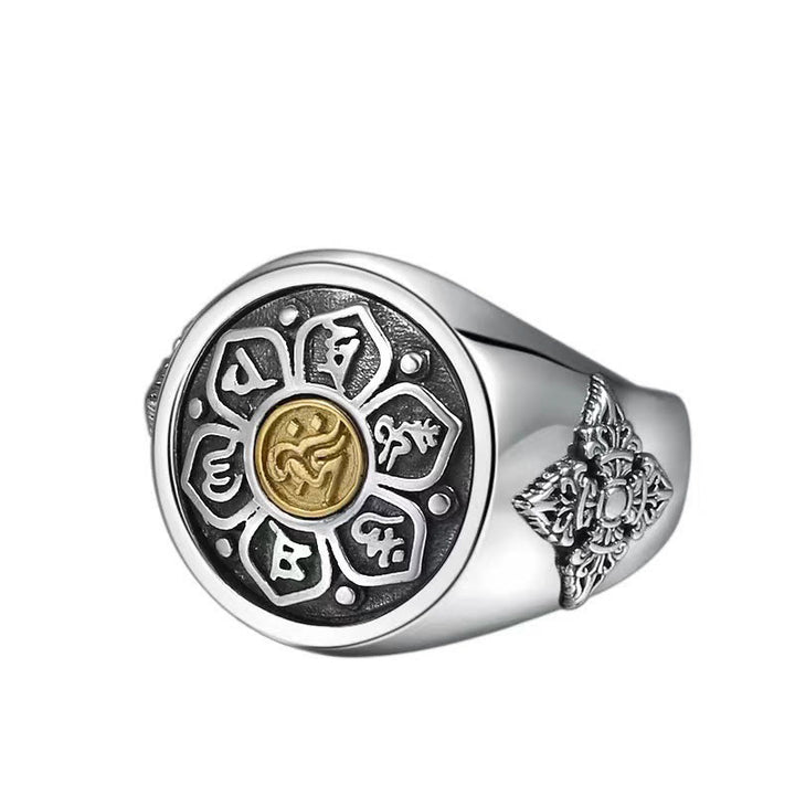 Buddha Stones Tibetan Om Mani Padme Hum Vajra Pattern Copper Focus Rotatable Ring - image 4