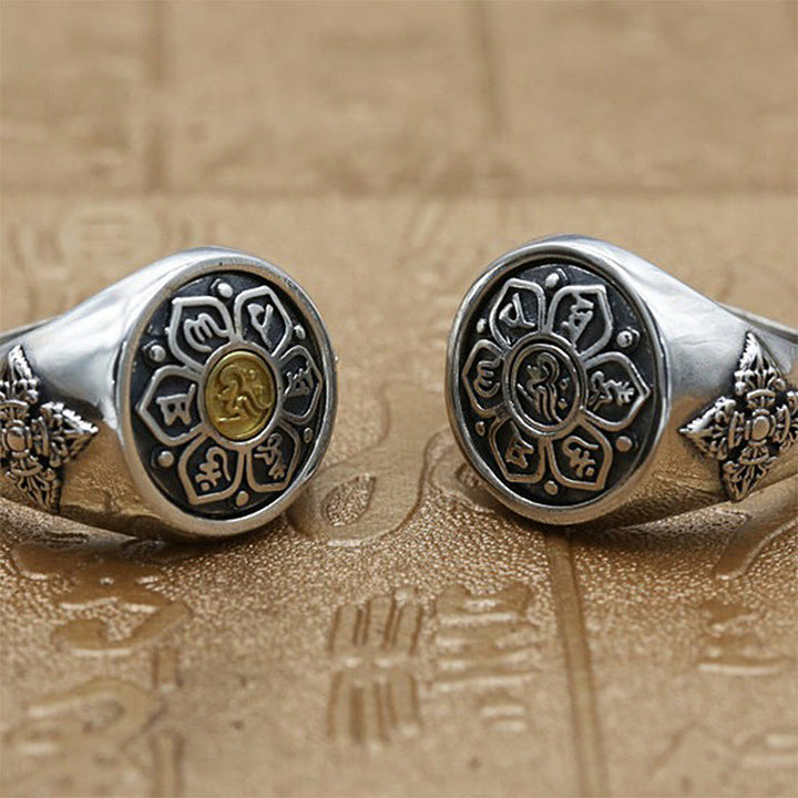 Buddha Stones Tibetan Om Mani Padme Hum Vajra Pattern Copper Focus Rotatable Ring - image 9