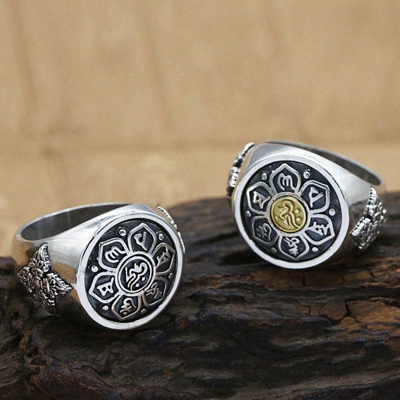 Buddha Stones Tibetan Om Mani Padme Hum Vajra Pattern Copper Focus Rotatable Ring - image 10