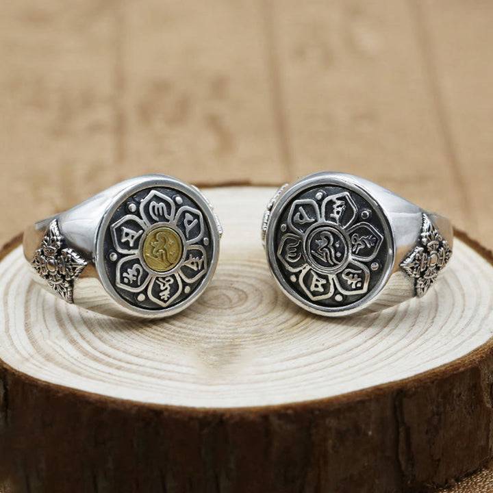 Buddha Stones Tibetan Om Mani Padme Hum Vajra Pattern Copper Focus Rotatable Ring - image 8