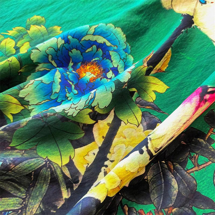 Buddha Stones Casual Loose Printed Lotus Peony Flowers Women's Crew Neck Design Half Sleeve Polyester T-shirt - image 3