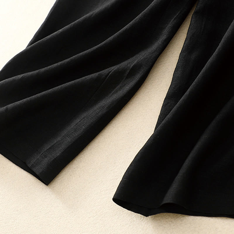 Buddha Stones Summer Plain Color 7-8 Length Cotton Linen Women's Wide Leg Pants With Pockets Zipper - image 20