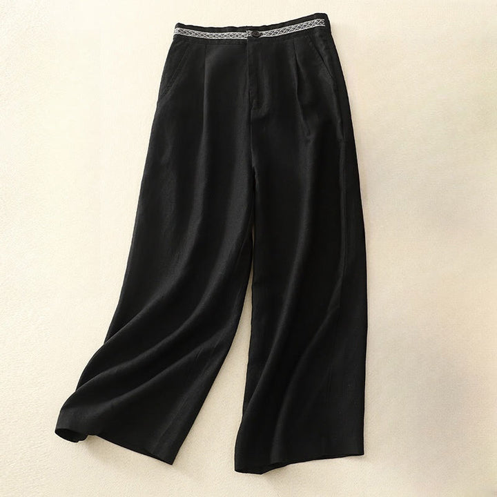 Buddha Stones Summer Plain Color 7-8 Length Cotton Linen Women's Wide Leg Pants With Pockets Zipper - Black - US8-10，UK/AU12-14，EU40-42 (2XL) - image 19